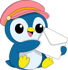 Cute Penguin Mascot Holding an Envelope for Message Notification