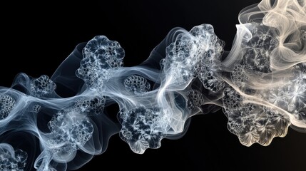 Abstract smoke forming intricate floral patterns on black background