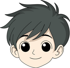 Smiling Cartoon Boy Face with Stylish Hair for Avatar Design