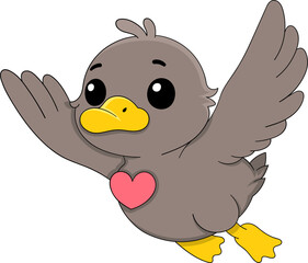Cute Flying Baby Bird with Heart Sticker for Valentines Day Design