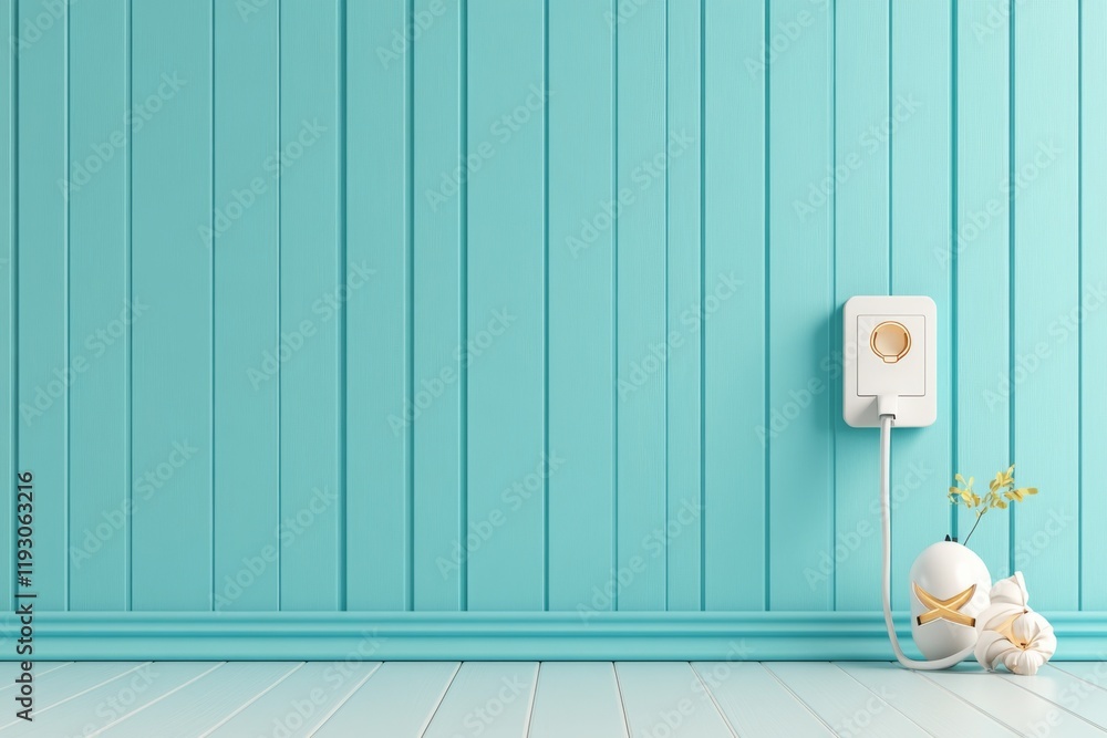 Poster a minimalist representation of a plug and socket, with subtle geometric shading in muted tones