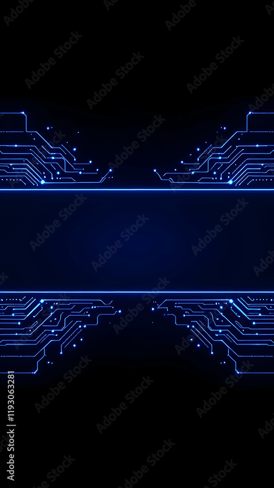 Poster image depicts a dark background with bright blue glowing circuit board lines, creating a symmetrical