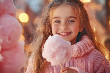 A family exploring a theme park, with joyful rides, colorful attractions, and kids enjoying cotton candy