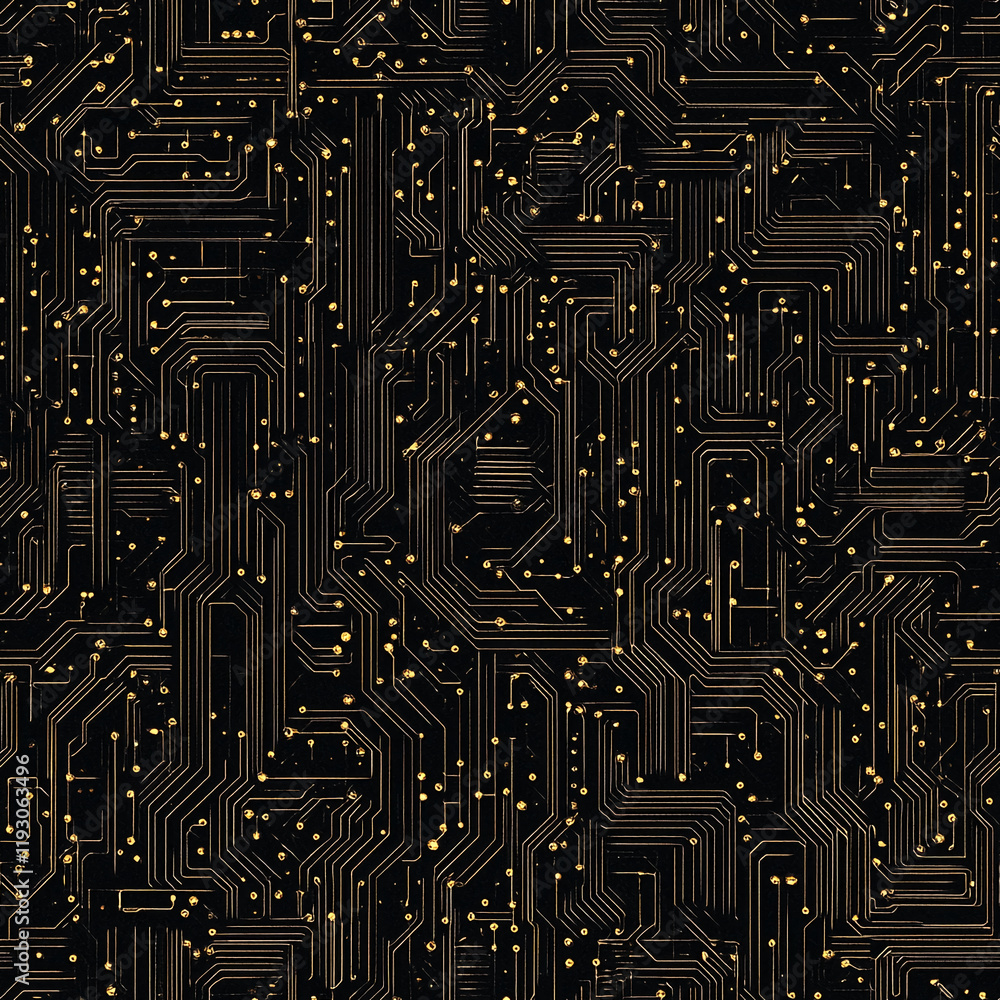 Poster black and gold circuit board texture with a futuristic design pattern