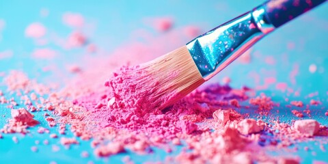 Fototapeta premium Brush is laying on a pile of pink powder