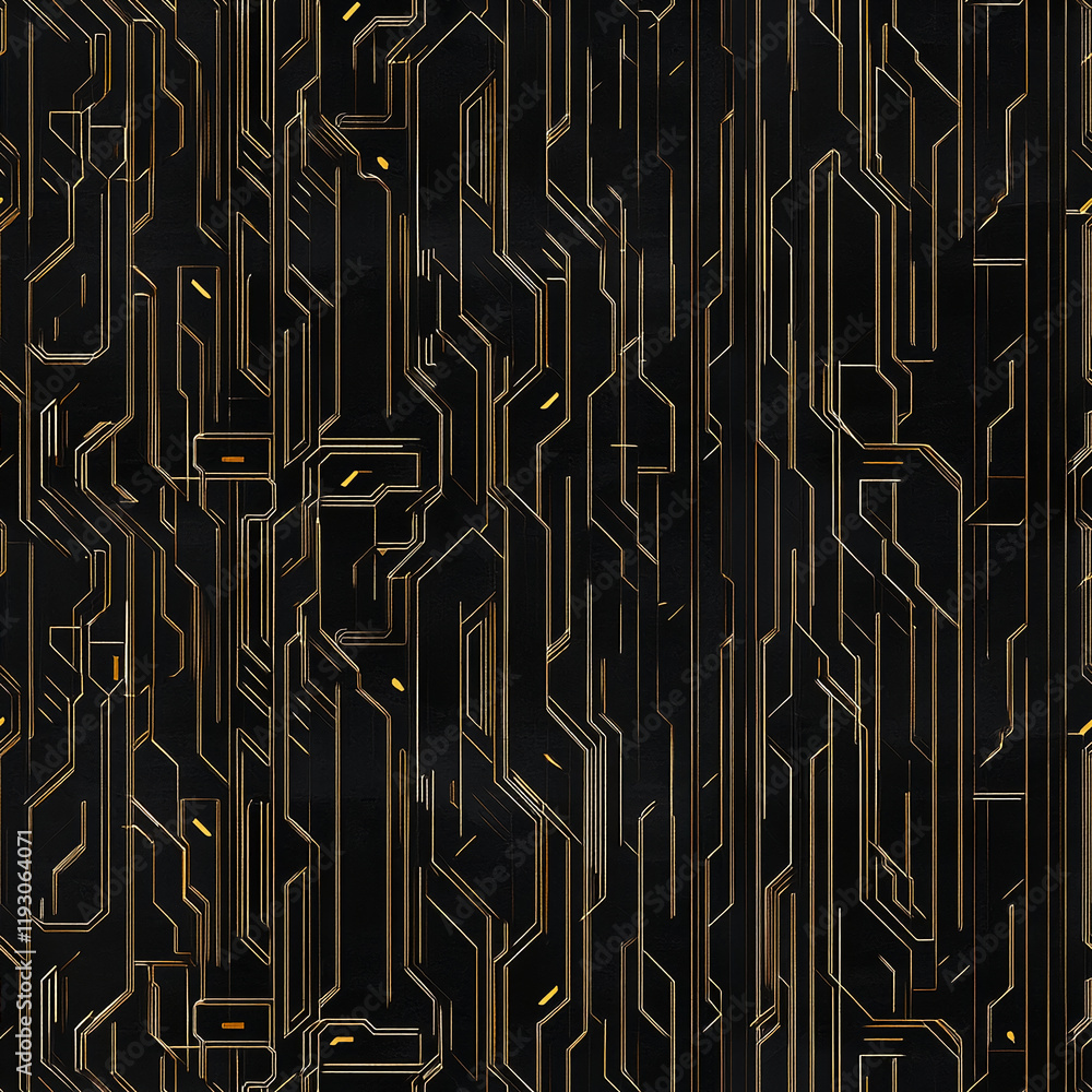 Poster futuristic black and gold circuit board texture with geometric patterns