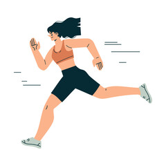Sport with Woman Character Running Engaged in Physical Activity Vector Illustration