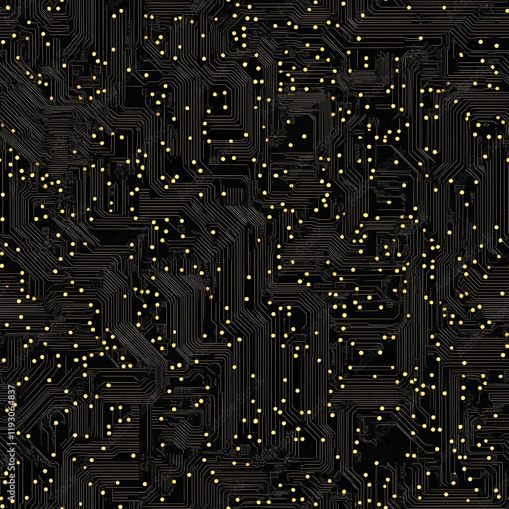 Poster intricate black and gold circuit board texture with glowing accents