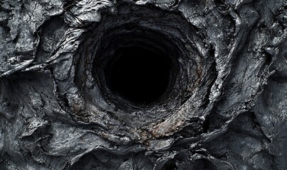 Obraz premium Dark circular hole in rough textured surface, abyss, mystery, abstract background.