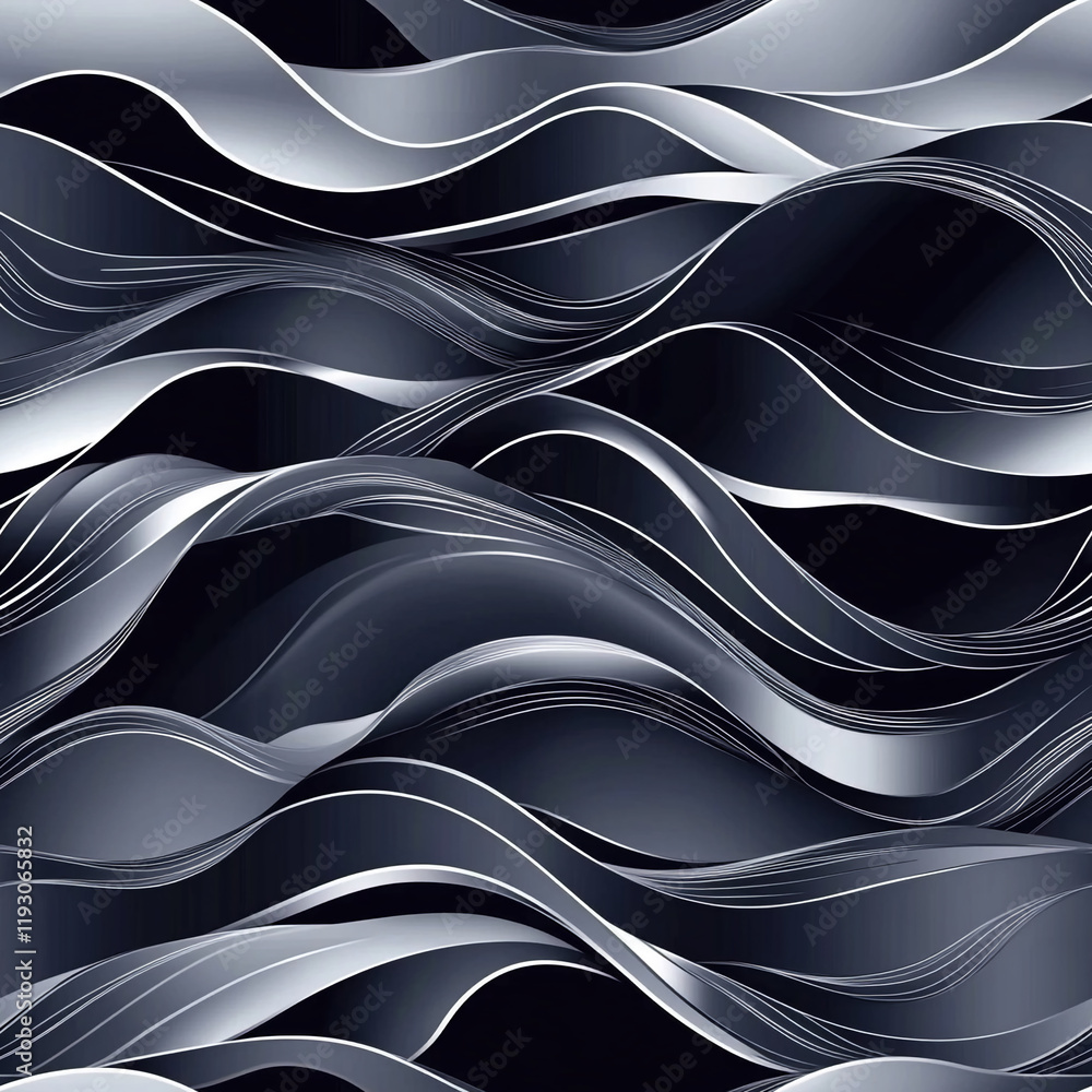 Poster Abstract black and silver wave pattern texture with a modern design
