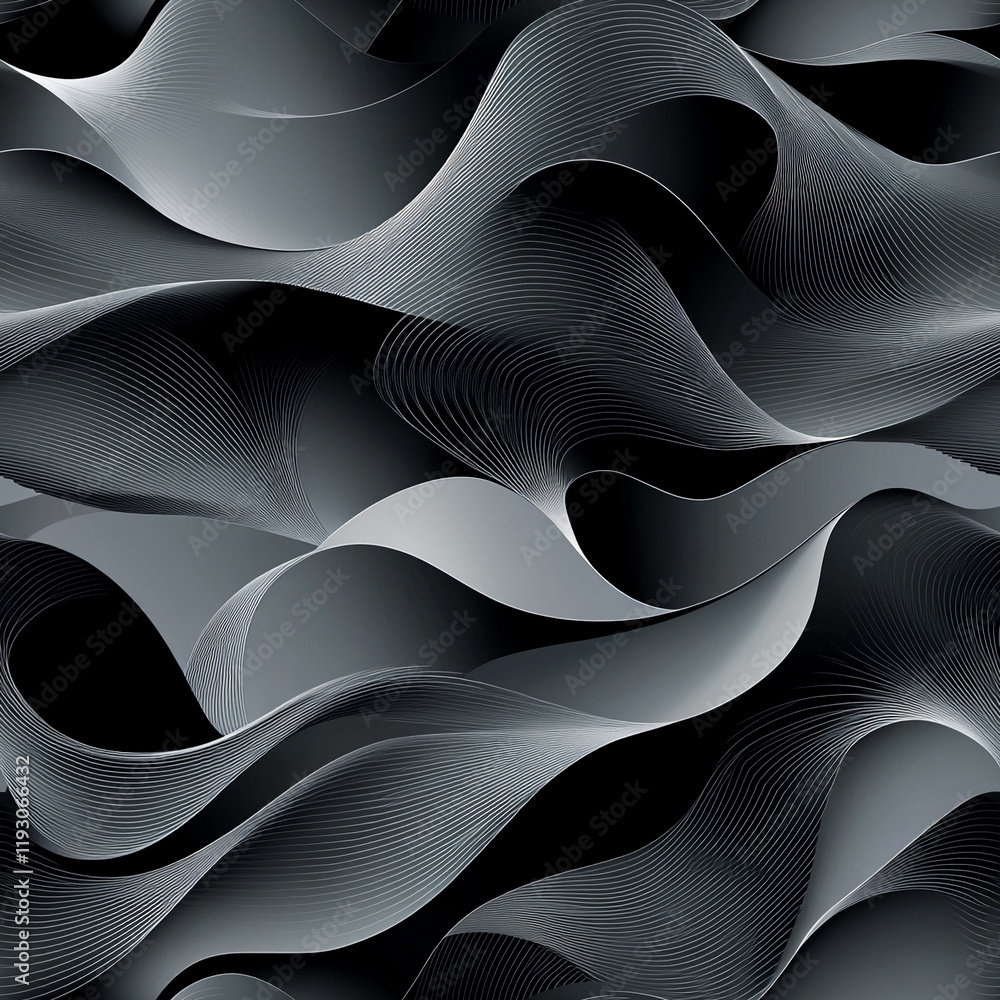 Poster Abstract flowing black and gray wave texture with a modern design