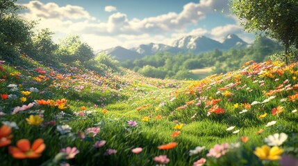 Fototapeta premium Grassland with flowers.