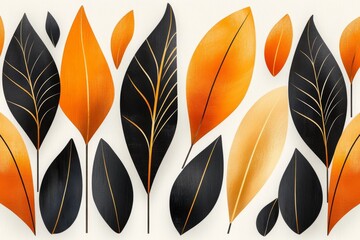 A flat design of vintage Art Deco wallpaper patterns with bold symmetrical lines and metallic gold accents on a white canvas