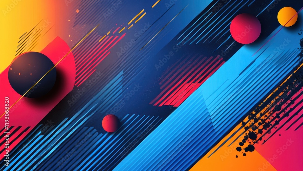 Poster vibrant abstract background with geometric shapes and dynamic lines in bold colors for modern design