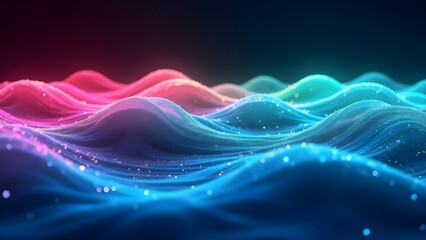 Abstract waves in vibrant neon tones against a simple