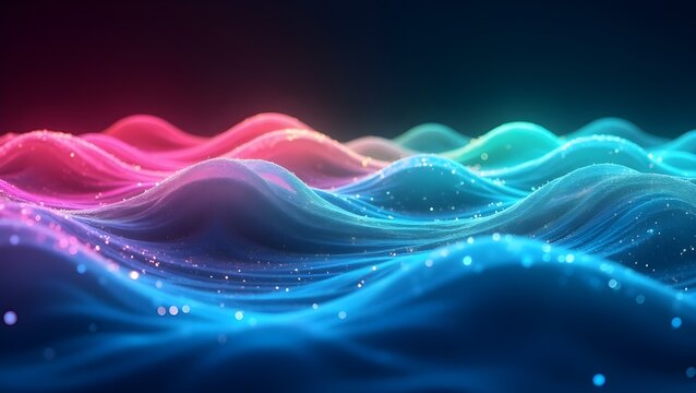 Abstract waves in vibrant neon tones against a simple