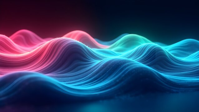 Abstract waves in vibrant neon tones against a simple