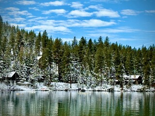 Cabins along Zephyr Cove of Lake Tahoe in a Lighter Scene