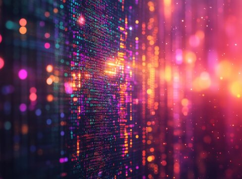 Vibrant Abstract Digital Background with Colorful Lights and Binary Data Displaying the Essence of Technology and Futuristic Concepts in a Unique Visual Experience