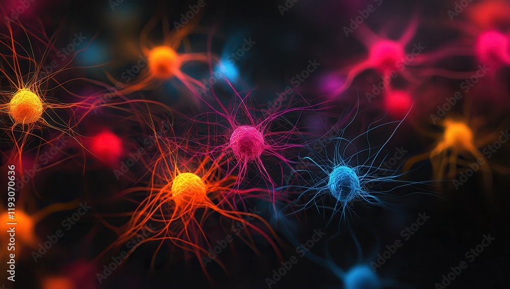 Aufkleber vibrant abstract representation of neurons with colorful nodes and delicate tendrils against a dark 