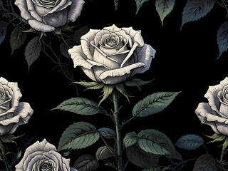Little open White rose in prospective , background is dark, black 8k, copy the comic style of comic artist with emphasis on dark lines, dark tones, dark gritty