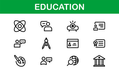 Education Icon Set. Modern and Minimalist Icons for Learning, Teaching, Schools, and Digital Educational Tools