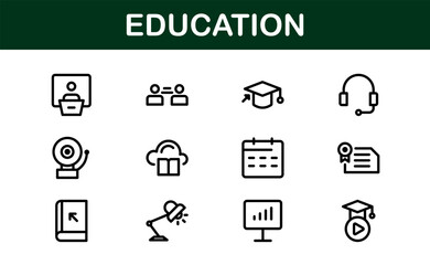 Education Icon Set. Modern and Minimalist Icons for Learning, Teaching, Schools, and Digital Educational Tools