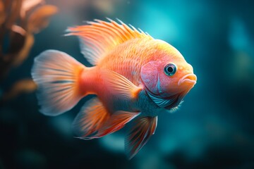 A single UV-reactive fish glowing in a dark aquarium, with its vibrant colors standing out in isolation