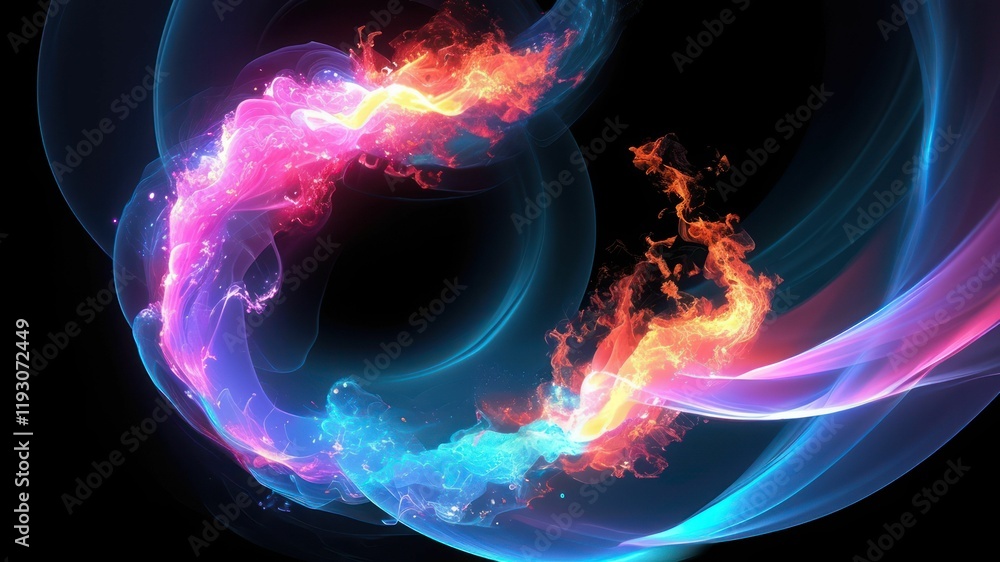 Poster dynamic abstract design with colorful swirls and glowing effects, perfect for modern art projects or