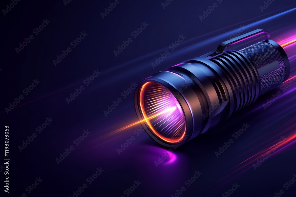 Aufkleber a sleek icon of a uv flashlight with light rays drawn as simple lines and glowing accents in purple 