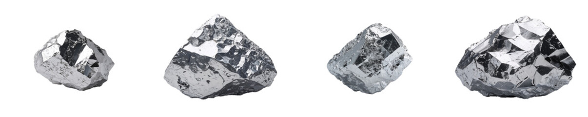 Fototapeta premium Collection of Platinum ore chunk isolated on a white background as transparent PNG