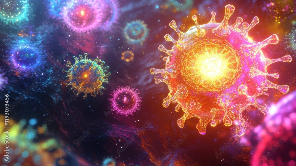 Aufkleber magnified viruses depicted in vibrant colors showcasing the beauty and complexity of microscopic lif