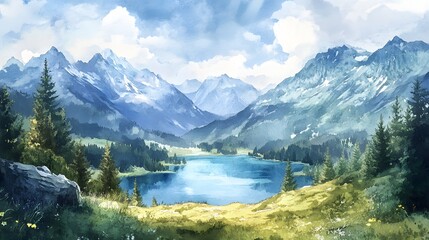 Obraz premium Serene Mountain Lake Alpine Vista Breathtaking Scenery