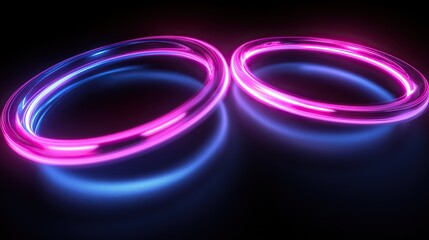 Ghostly glowing rings of neon pink and cyan intersecting freely