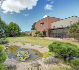 Modern luxury villa exterior in minimal scandinavian style, 3d render