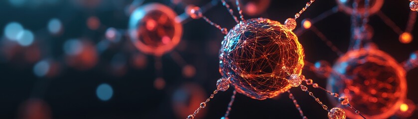 Close-up view of vibrant cell structures showcasing intricate details and dynamic colors, representing life at a microscopic level.