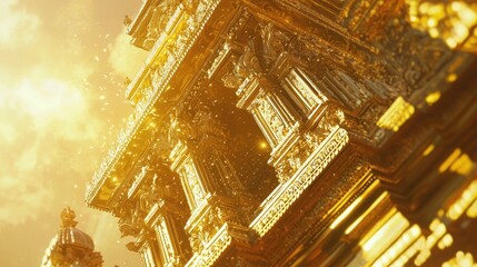 A majestic golden Hindu temple illuminated by the sunset, exuding divine beauty and cultural grandeur. Generative by AI.