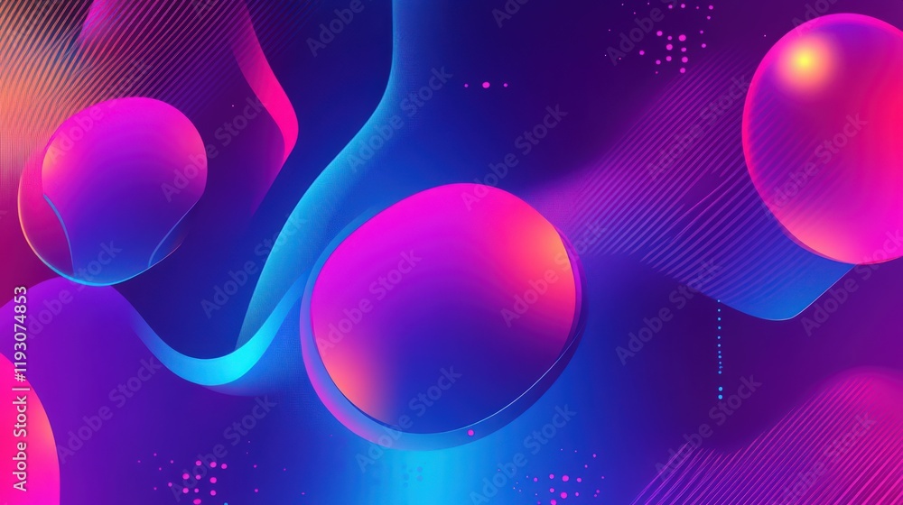 Poster abstract background with vibrant gradient spheres and flowing lines creating a dynamic composition