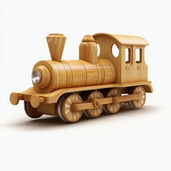 Classic wooden train model showcases intricate craftsmanship and