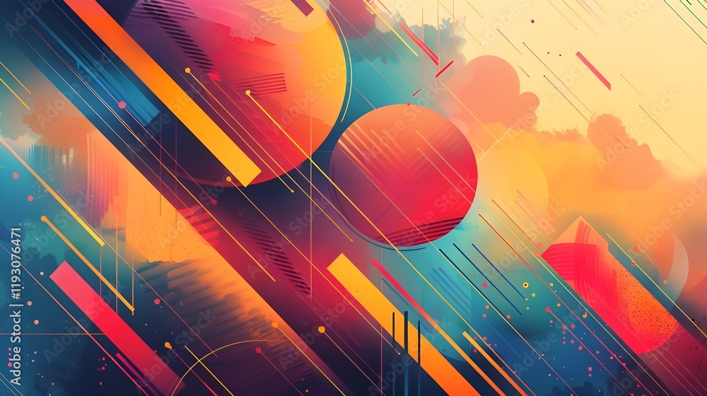 Poster abstract geometric art with bold lines and spherical elements