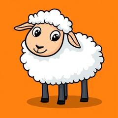 Obraz premium Cute cartoon sheep, orange background, children's book illustration