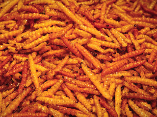  fried  bamboo caterpilla on street food
