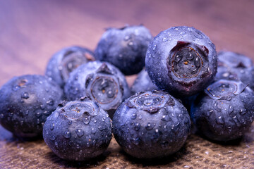 Blueberries close-up. Vaccinium myrtillus. Macro of fresh blueberry berries