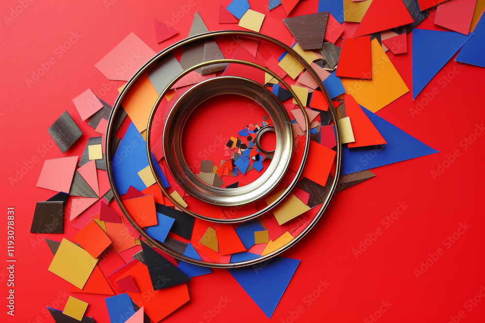 Poster colorful geometric shapes and circles create a dynamic design