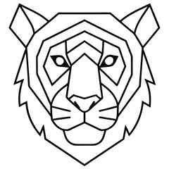 Abstract geometric tiger head outline logo in black and white, tiger head line art vector illustration