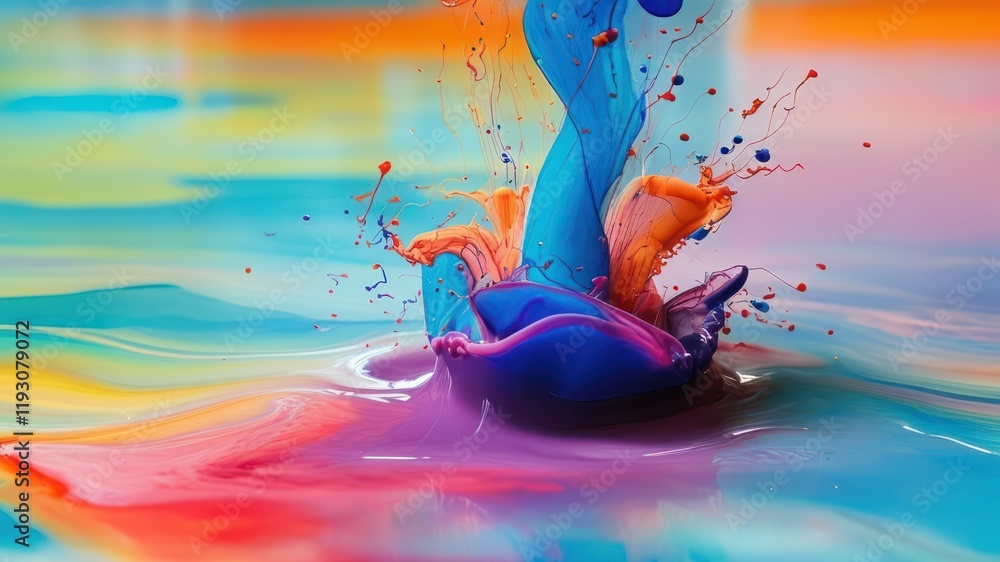 Poster vibrant paint splash creating an abstract, colorful background ideal for creative projects and artis