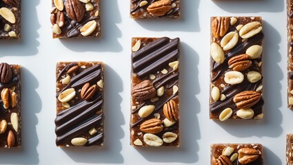 Energy bars with nuts and chocolate drizzles