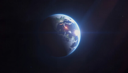 Fototapeta premium earth in deep space, glowing neon, with white tones