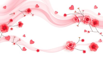 Abstract pastel waves with floral accents background