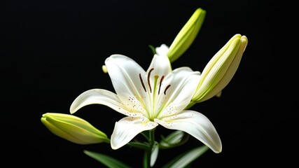 Fototapeta premium Vibrant white lily blooms elegantly against a dark background, symbolizing beauty and tranquility